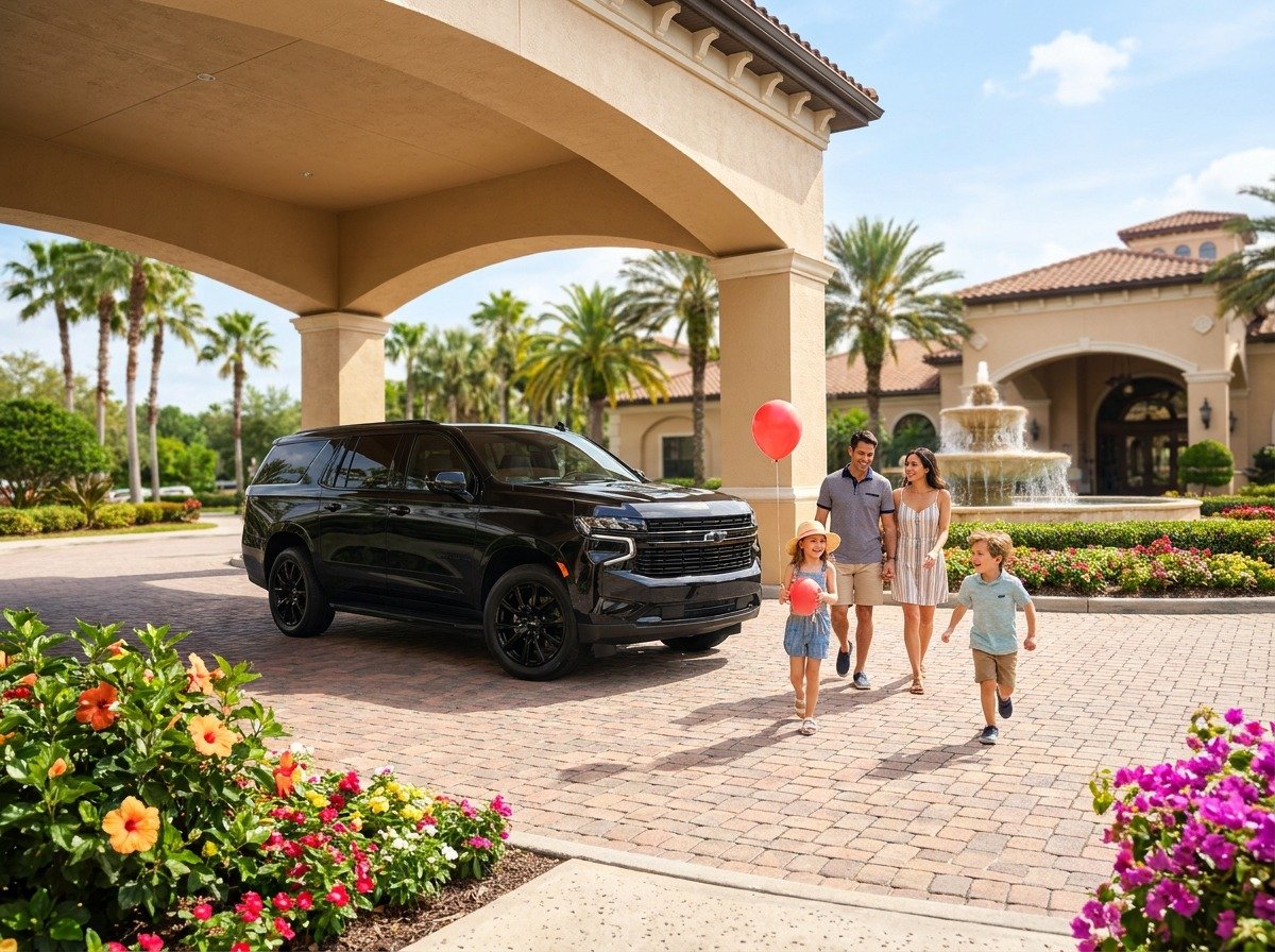 Family arriving for private car service to Walt Disney World Resort